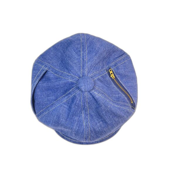 Vintage 1970s Paperboy Hat Blue Denim Pocket Zipper UNION MADE Newsboy - Picture 1 of 12